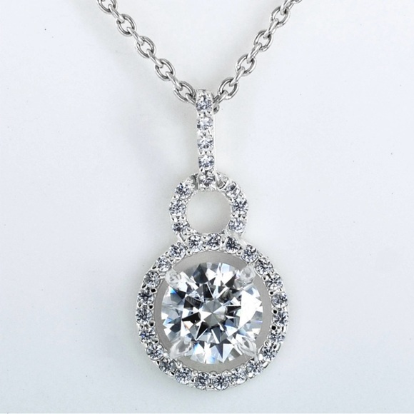 3 Carat VS Moissanite Round Brilliant Sterling Silver Pendant Necklace - Picture 1 of 7